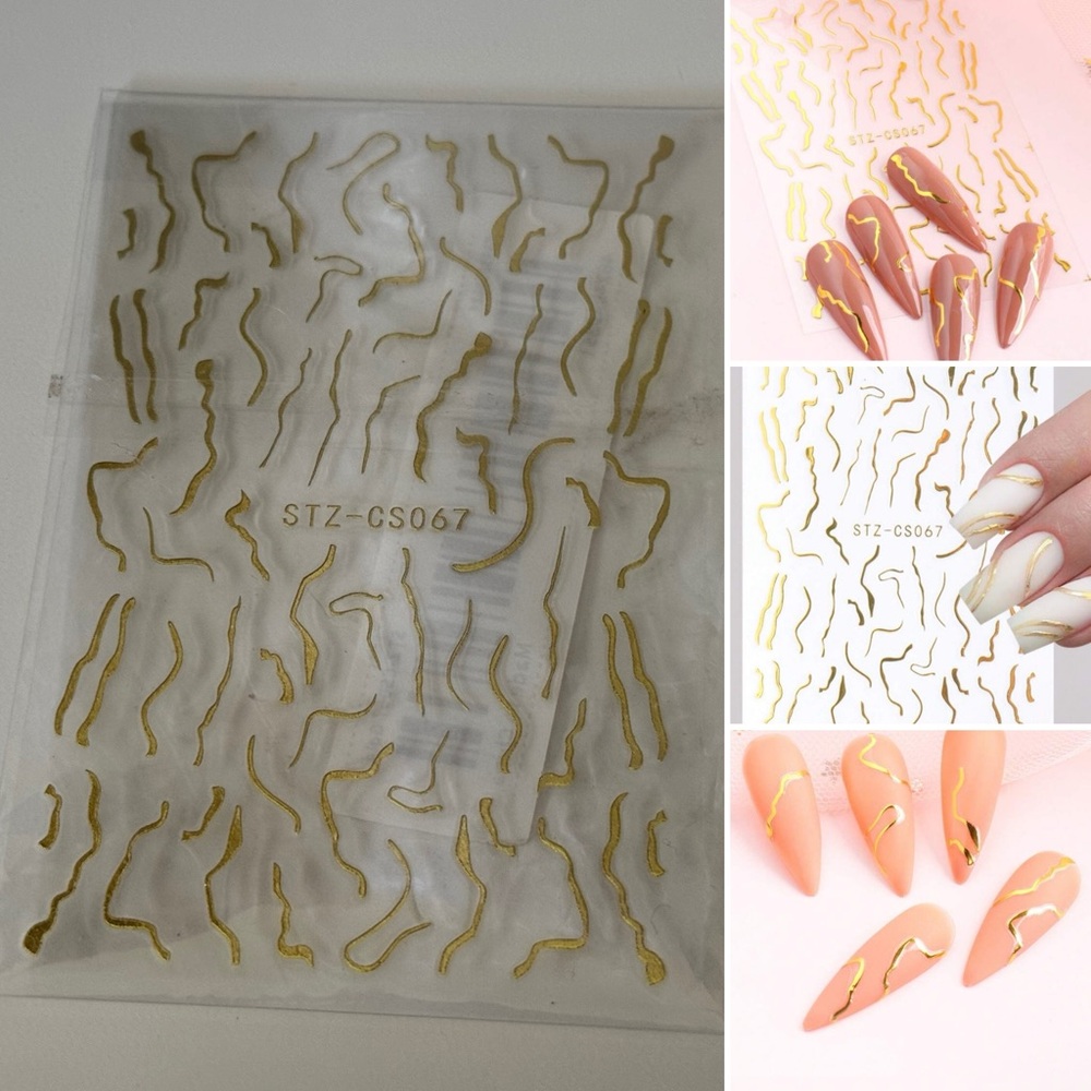 3/$15 Golden Marble Line 3D Nail Sticker Metallic DIY Gold Nail Art Stickers